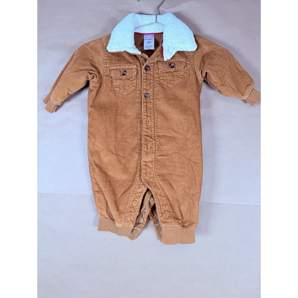 Carter's Baby 3M Brown Corduroy Jumpsuit Sherpa Collar One Piece Coverall